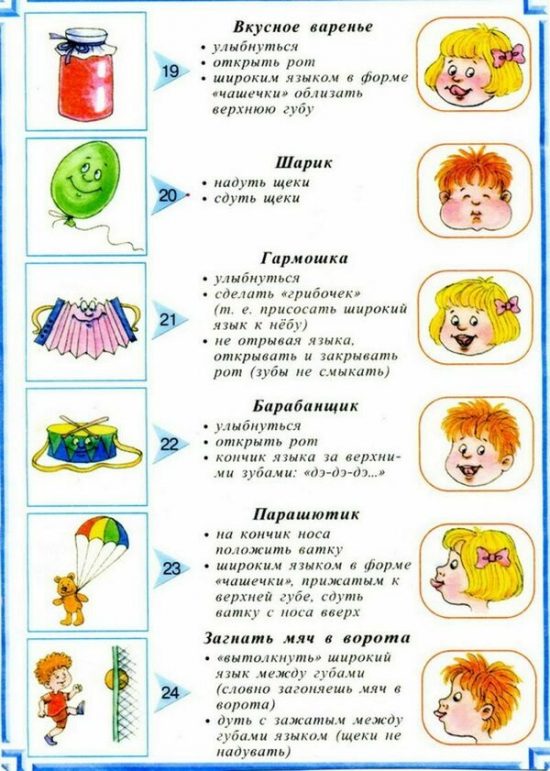 Упражнения "Варенье", "Шарик", "Гармошка", "Барабанщик", "Парашютик", "Загнать мяч в ворота"